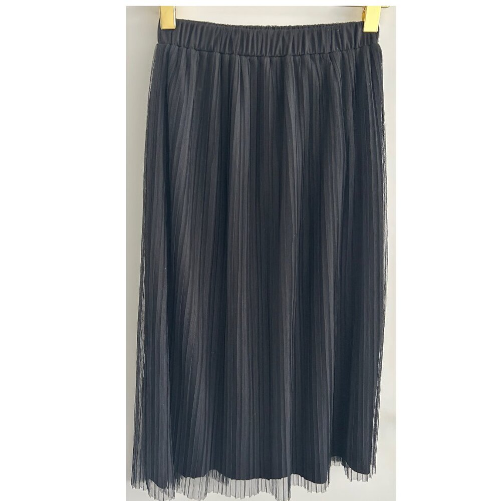 Parisian Collection Pleated Tulle Black Maxi Skirt Sz S/M